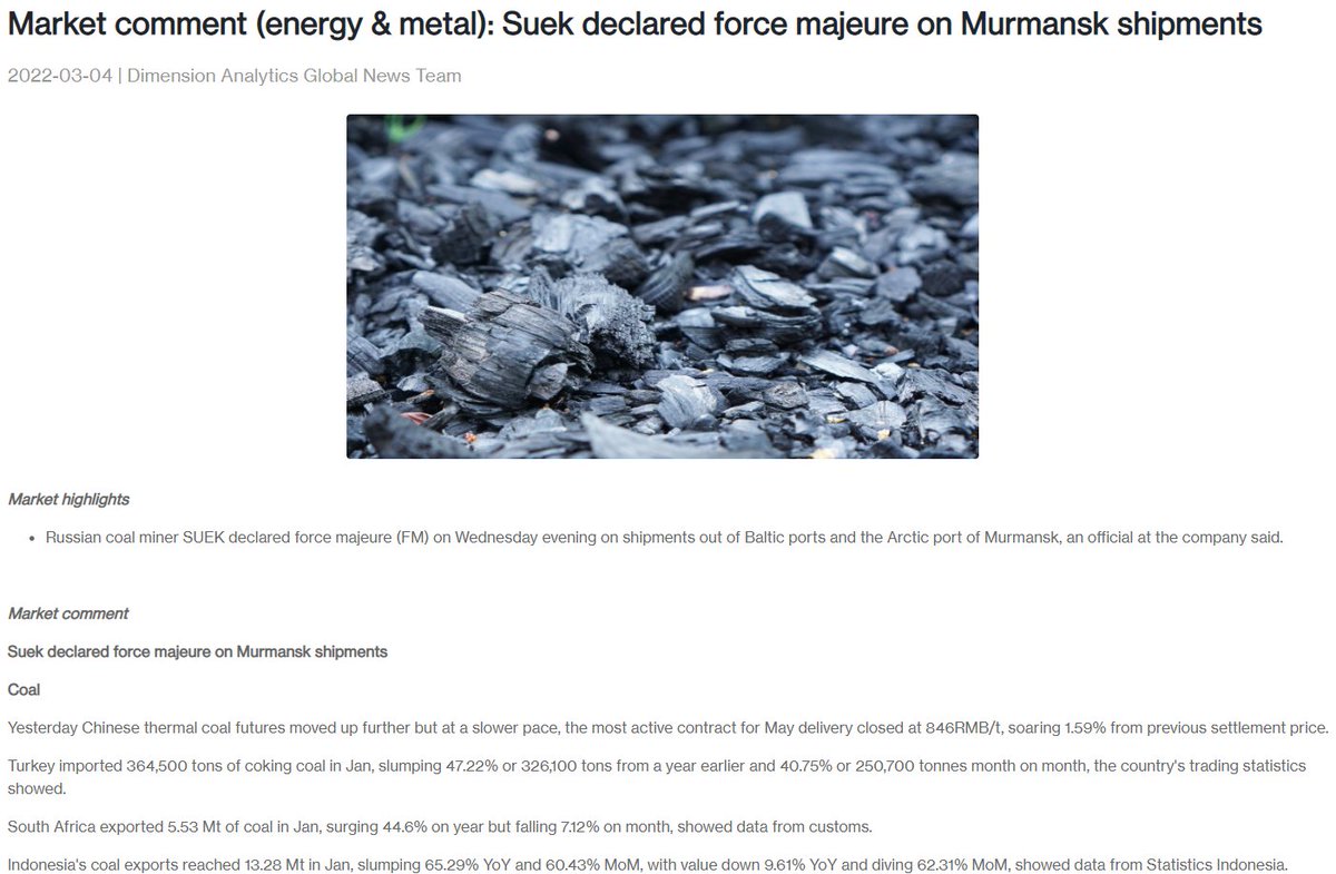 Chinese thermal coal futures moved up further but at a slower pace, the most active contract for May delivery closed at 846RMB/t, soaring 1.59% from previous settlement price.

China Dalian iron ore futures kept going up, the most active contract for May delivery closed at 797.5RMB/t, growing by 5.63% from previous settlement price.