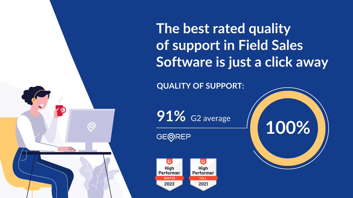 We're here for you. Geo Rep's perfect quality of support ensures that your field sales teams always have what they need when they need it: Visit our website! georep.com #GeoRep #FieldSalesSolution #outsidesales #salesCRM #salesapp #salestechnology 
<a href="/G2dotcom/">G2</a>