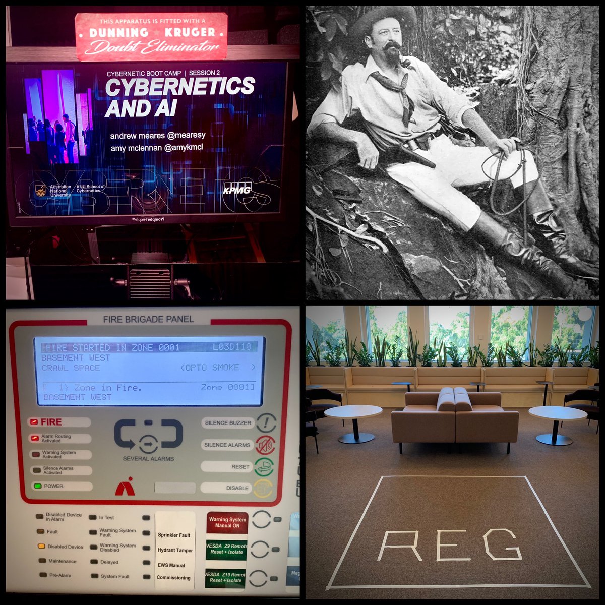 Snapshots from my week at @ANUcybernetics | Presenting with the amazing @amykmcl | Reading about Australian colonial photography | Excited about the soon to arrive Random Excuse Generator | Learning about fire alarms @JasChambers007 @caroline_pegram