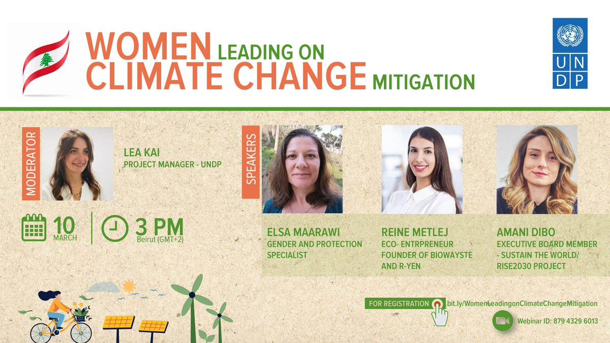 Get inspired by the women championing #ClimateAction in 🇱🇧 Lebanon! Join our webinar to meet experts, activists, & entrepreneurs sharing good practice & lessons learned to promote actions against climate change. 📅Thu March 10 at 3 PM Register👉bit.ly/3Cbl8Le #IWD2022