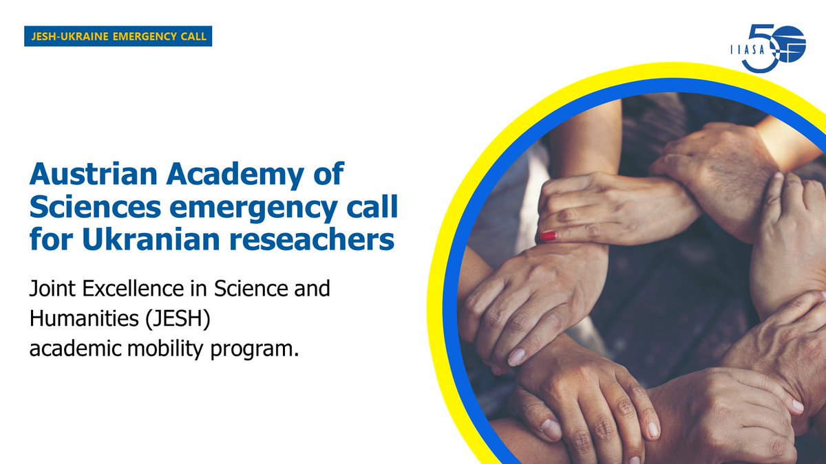 ➡️IIASA is a host institution on the call for applications for the  <a href="/oeaw/">Austrian Academy of Sciences</a>  JESH-#Ukraine emergency call to support #Ukrainian #scientists, which is now open.

To apply and for more info: bit.ly/3sEcBxh