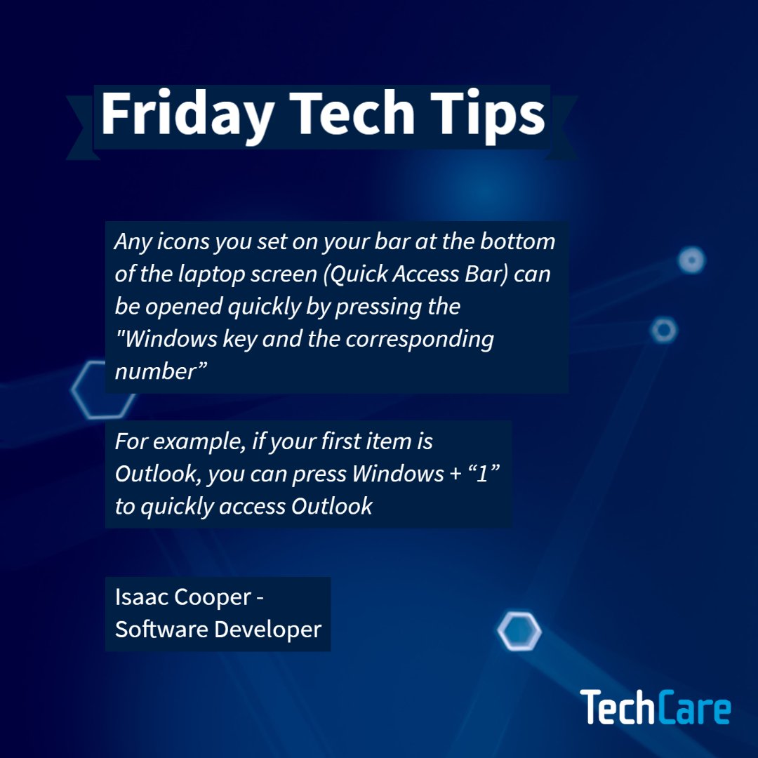 Techcareuk's tweet image. Friday Tech Tips 💻👨‍💻📱

This week is from Isaac Cooper - TechCare Software Developer

#techtips #fridaytechtips #itadvice