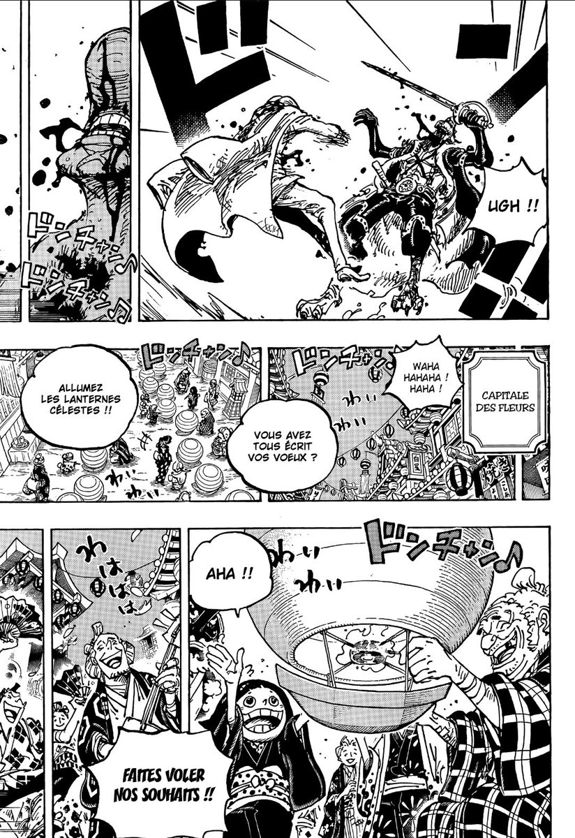 #ONEPIECE1042 J'y pense Luffy qui ouvre les yeux et voit les voeux au ciel, regain d'énergie + gear 5