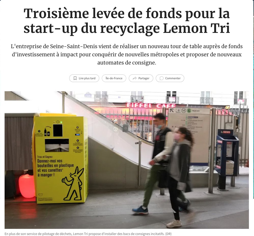 LemonTri's tweet photo. Nouvelle levée de fonds pour Lemon Tri 🍋

Merci à nos partenaires : @BanqueDesTerr, @MAIF Impact, @Amundi_FR Finance et Solidarité, @Mirova_RI, @Phitrust , @inco_group Invest, et Abeille Impact Investing France.

Article @LesEchos🔗: https://t.co/eVVqXXnCWy https://t.co/D237szB6gE