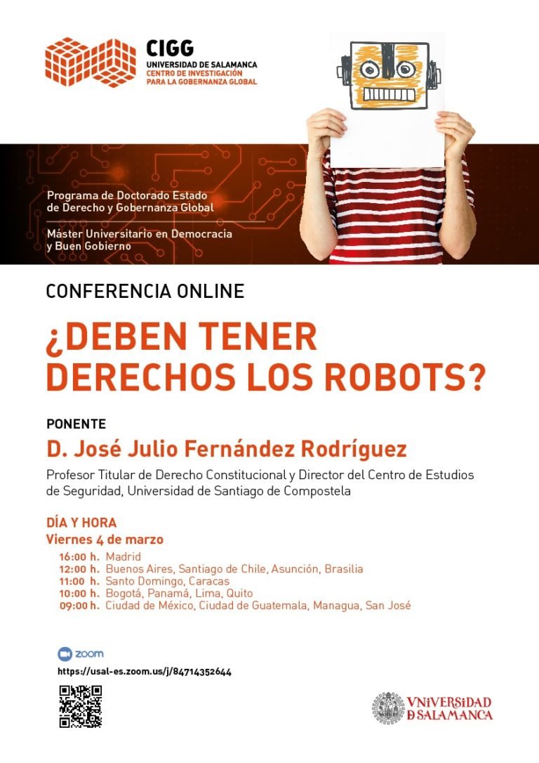 📢Les recordamos que esta tarde, a las 16:00 h, contaremos con la presencia virtual de <a href="/jojufe1/">José Julio Fernández</a> para hablar sobre "¿Deben tener derechos los robots?". 

➕ Info: cigg-usal.es/deben-tener-de… 
🖥️Enlace a Zoom: usal-es.zoom.us/j/84714352644#…