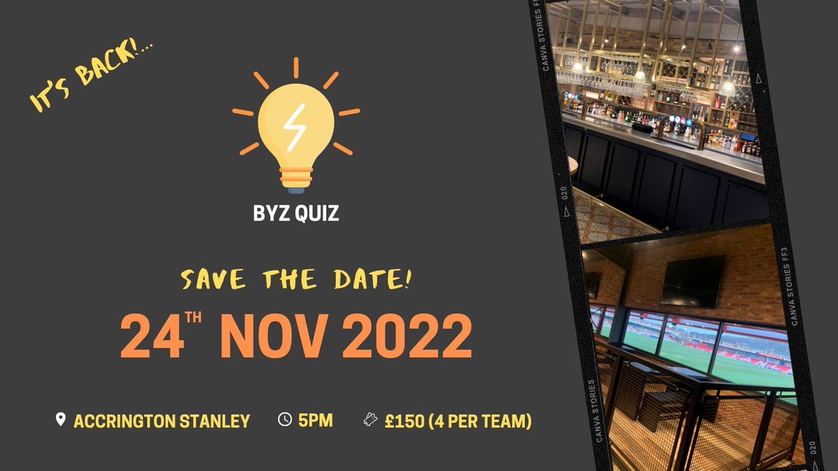 BDYZQuiz's tweet photo. 🎉WE'RE BACK!🎉

And what better way to launch our 7th BYZ Quiz than with a new venue!🤩

We've teamed up with @ASFCofficial to host #BYZQuiz22 in their brand new supporters' bar &amp; hospitality suite🔥

Trust us... this year is not one to miss! Tweet or DM us to reserve your spot! https://t.co/GuNPD8bthh