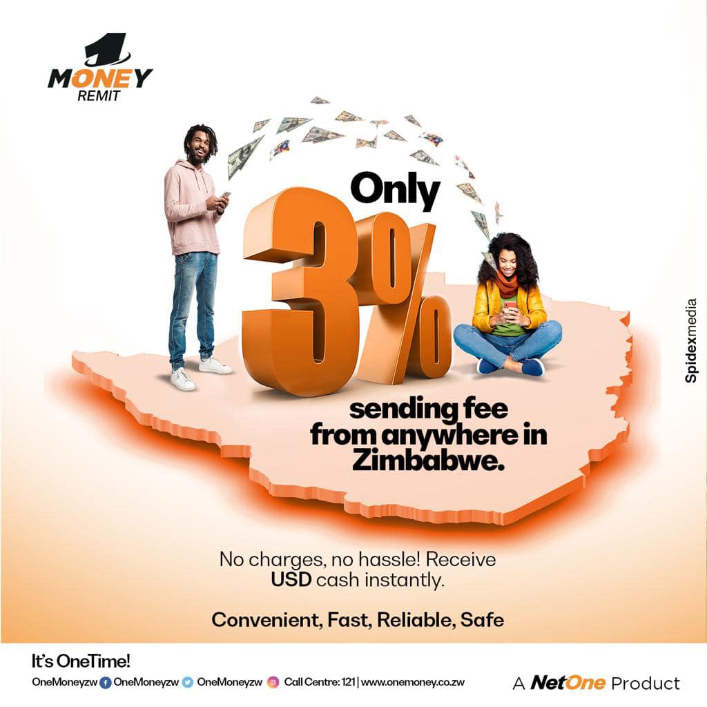 OneMoneyZw's tweet photo. Did you know that you are charged only 3% sending fee to send money (USD Cash) anywhere across Zimbabwe with #OneMoneyRemit 
*Collection is at any NetOne Shop of your choice
 #Convenient #Reliable #Safe https://t.co/JfA12BgfE1