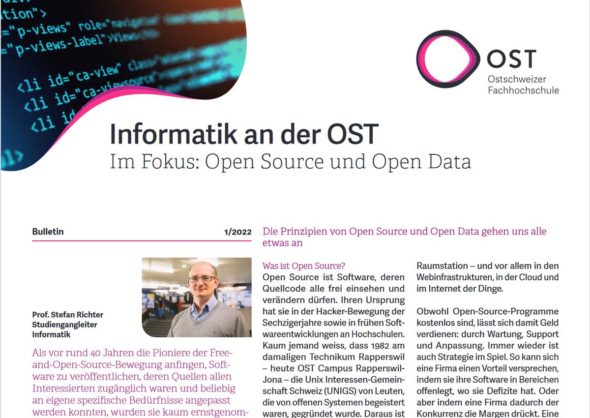 Stefan Keller (@sfkeller) on Twitter photo Neuer Newsletter (Bulletin) «Informatik an der OST» 22/01 erschienen <a href="/OST_Informatik/">OST informatik</a>! Im Fokus: #OpenSource und @OpenData! ost.ch/de/studium/inf… Neuer Newsletter (Bulletin) «Informatik an der OST» 22/01 erschienen <a href="/OST_Informatik/">OST informatik</a>! Im Fokus: #OpenSource und @OpenData! ost.ch/de/studium/inf…