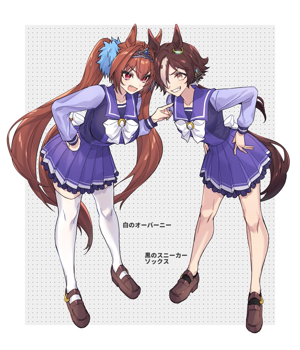 daiwa scarlet (umamusume) ,vodka (umamusume) multiple girls 2girls brown hair horse ears animal ears long hair horse girl  illustration images