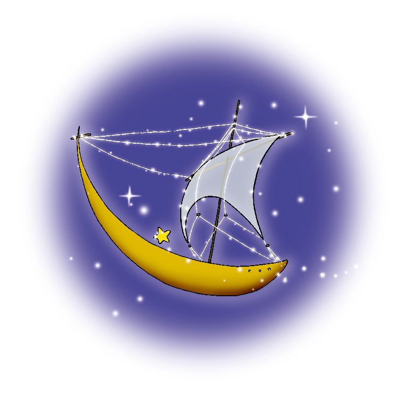 C H O B I T S シ ホ ビ ッ ツ むかし描いたやつ 2枚目は線画部分のみの表示で 月の舟 舟 お船 帆掛船 帆船 ふね ハンセン イラスト T Co S5sos2xxnk Twitter