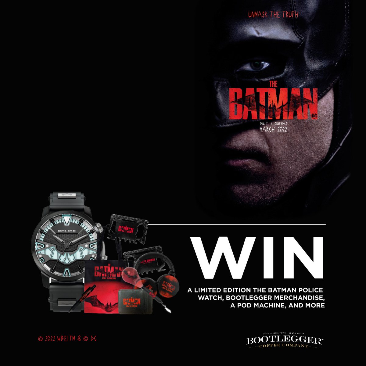 Win with Bootlegger and @TheBatman. Visit our stores or order online for daily prizes during the month of March 2022. Click the link for more information: bootlegger.coffee/pages/the-batm… #TheBatman #BootleggerCoffeeCompany