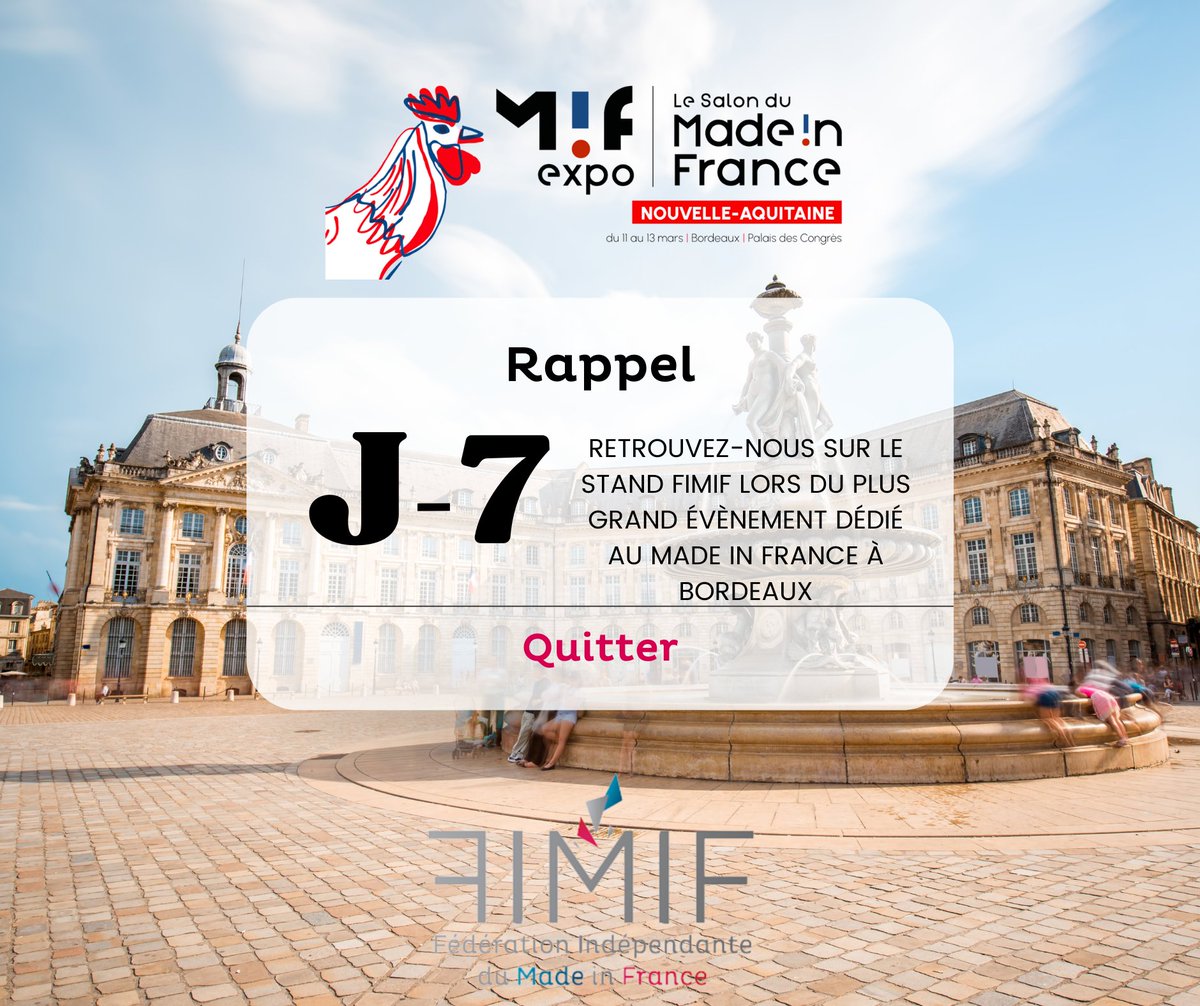 [J - 7 MIF EXPO BORDEAUX ]
On vous attend nombreux sur le stand de la FIMIF !
📍 Au Palais des Congrès, Avenue Jean-Gabriel Domergue, 33300 Bordeaux
📅 Du 11 au 13 mars 2022
🎲 Au programme : ateliers discussions, jeux, distribution de cartes postales
💌 bit.ly/3IGLxmI
