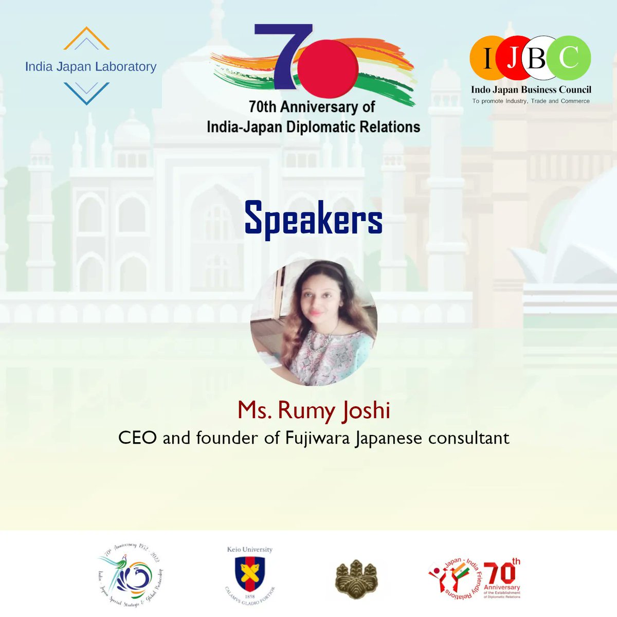 IjbcOfficial's tweet photo. Translation, Interpretation- Career, opportunities, challenges
05th March 2022 at 4 PM IST

Our Panelist 
Ms. Rumy Joshi
CEO and founder of Fujiwara Japanese consultant

Registration Link
https://t.co/t0J97wzdgL

#IndiaJapanAt70 #Translation #Interpritation #Japanese https://t.co/qb9cr5FwOM