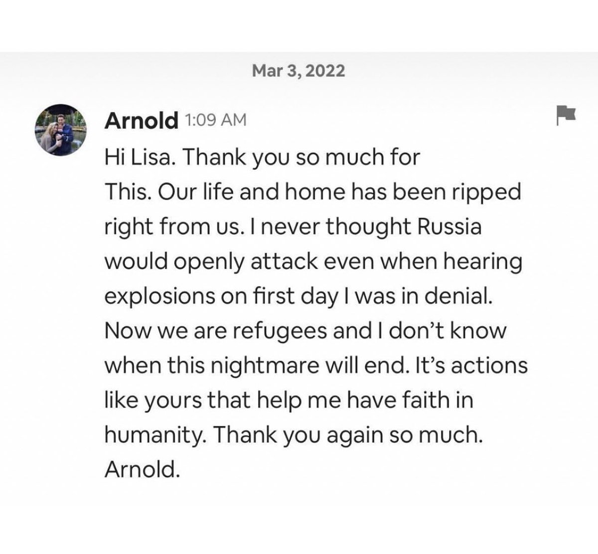 aunmasyo's tweet photo. Qué maravilla el SER HUMANO ❤️

Desde ayer se están haciendo reservas y confirmaciones ficticias de viviendas a través de @Airbnb (espero que reduzcan o quiten las comisiones) en distintos lugares de Ucrania para de este modo ayudar de una manera simple y rápida. https://t.co/PIT2TTLj5X