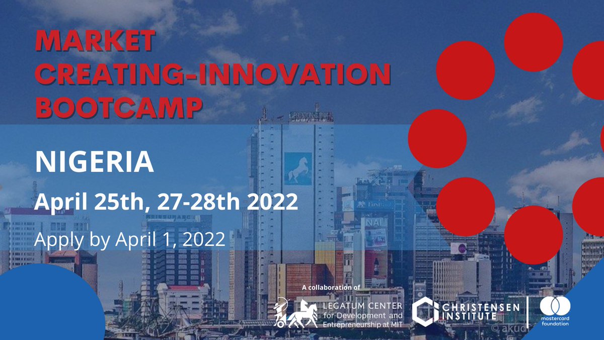 Ventures Platform Foundation (@vp_impact) on Twitter photo Applications for #MCIBootcamp Nigeria w/ @mitlegatum & <a href="/GlobalCCI/">Global CCI</a> are now open! Early stage entrepreneurs apply by April 1st to learn about #MarketCreatingInnovation from <a href="/EfosaOjomo/">Efosa Ojomo</a> & join a network of innovators committed to creating a prosperous #Africa
legatum.mit.edu/mci/ Applications for #MCIBootcamp Nigeria w/ @mitlegatum & <a href="/GlobalCCI/">Global CCI</a> are now open! Early stage entrepreneurs apply by April 1st to learn about #MarketCreatingInnovation from <a href="/EfosaOjomo/">Efosa Ojomo</a> & join a network of innovators committed to creating a prosperous #Africa
legatum.mit.edu/mci/