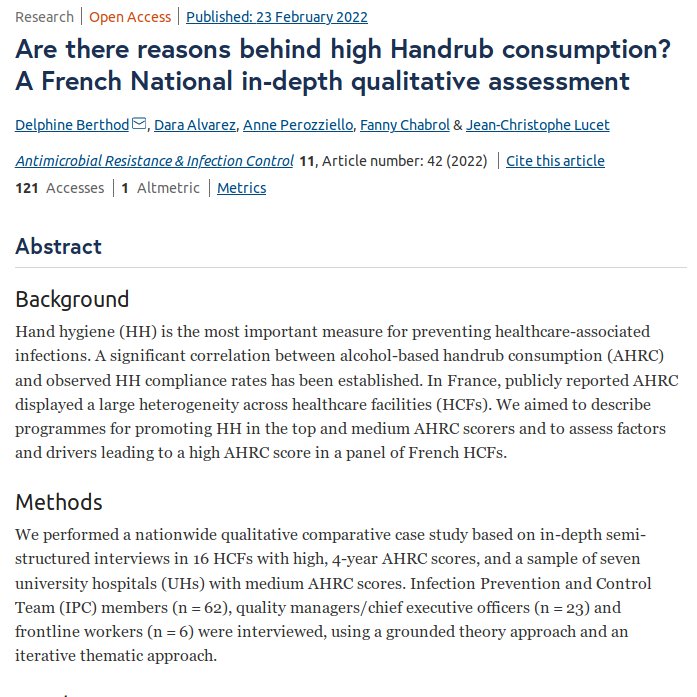 IAME_Center's tweet photo. #papersofthemonth
@ARICJournal : "Are there reasons behind high #Handrub #consumption? A French National in-depth qualitative #assessment" https://t.co/LLxAuaIsar