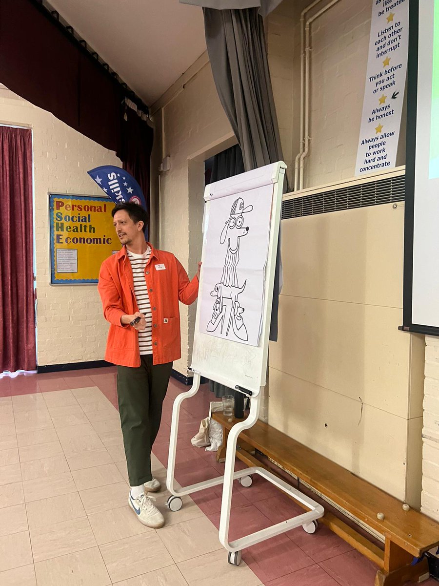 HarperCollinsCh's tweet photo. Our brilliant #DogsInDisguise duo @PeterBently &amp; @iamjohnbond were in schools this week for #WorldBookDay, giving a fantastic draw-a-long lesson to recreate the illustrations from the book!🐶
If you're feeling inspired, find out more &amp; give it a go at home https://t.co/aNCNFWrV2n https://t.co/vshXTC63t7