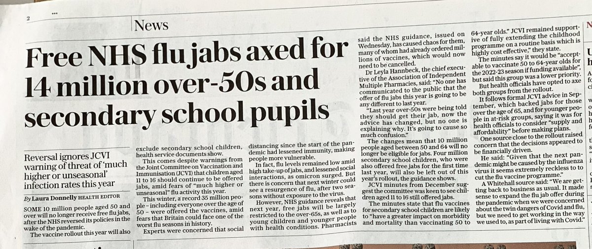 LeylaHannbeck's tweet image. I was quoted in the @Telegraph today (first page) about the scrapping of the NHS #flu jabs for 50-64 year old cohort. #pharmacy. #pharmacyhour