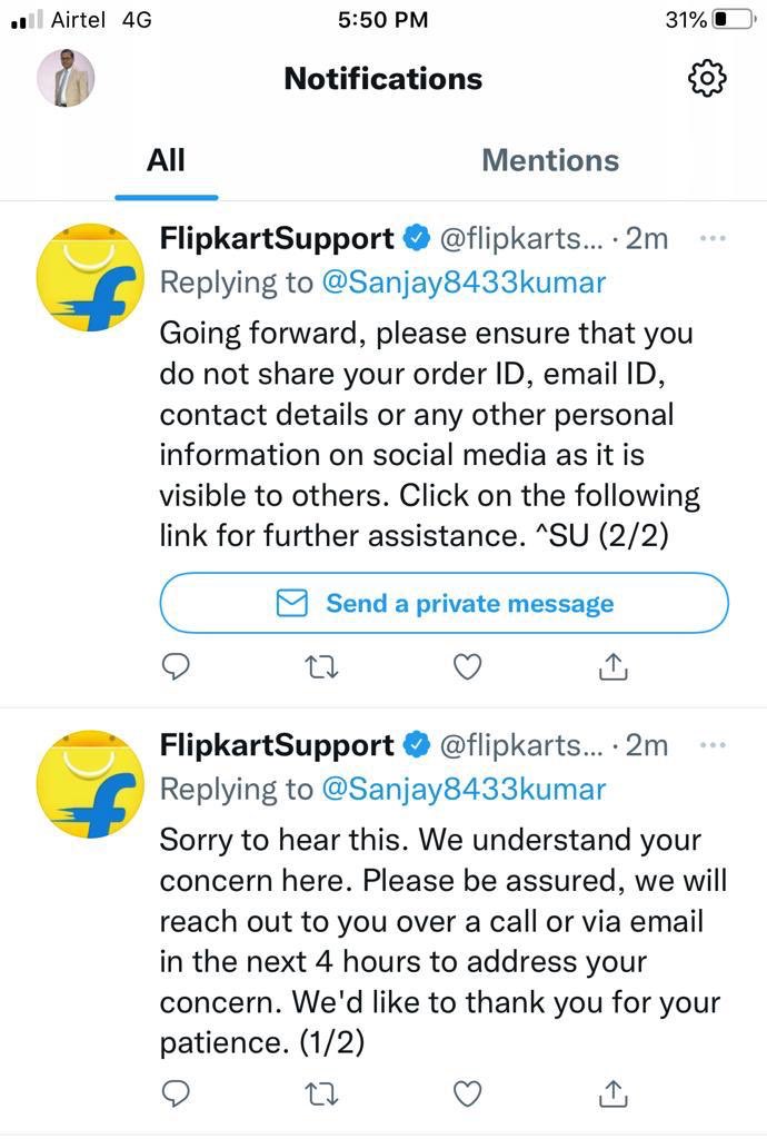 Sanjay8433kumar's tweet photo. @Flipkart @flipkartsupport 
Order id - OD124304235184505000 was deliver empty box. As per your assurance, no action has been taken so far. Please help and resolve. Your massages appended below on my complaint yesterday but didn’t got resolutions. https://t.co/C9J9Rjg3dB