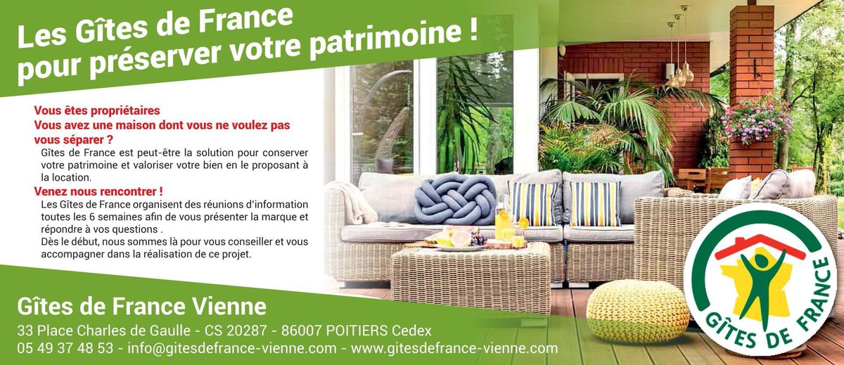 Vous avez besoin de conseils pour votre projet de #gite ou #chambredhotes ? Venez nous rencontrer pour en discuter le vendredi 11 mars à Poitiers.
Contactez-nous pour vous inscrire ou si vous avez des questions : 05 49 37 48 53.