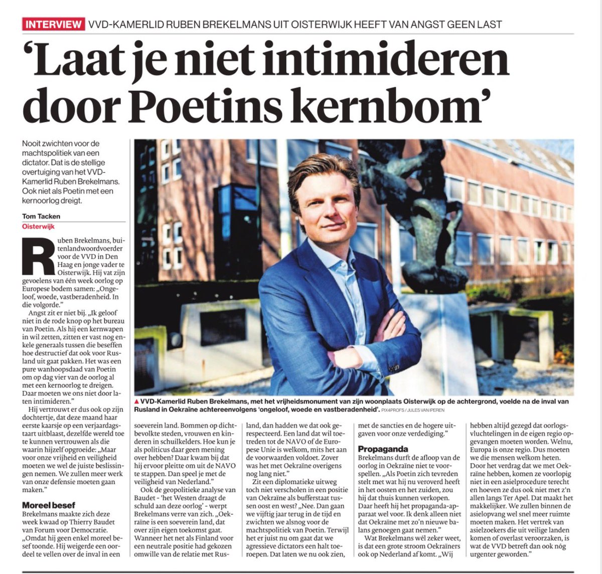 Mijn interview in het Brabants Dagblad vandaag over #Oekraïne, #Rusland en onze veiligheid: