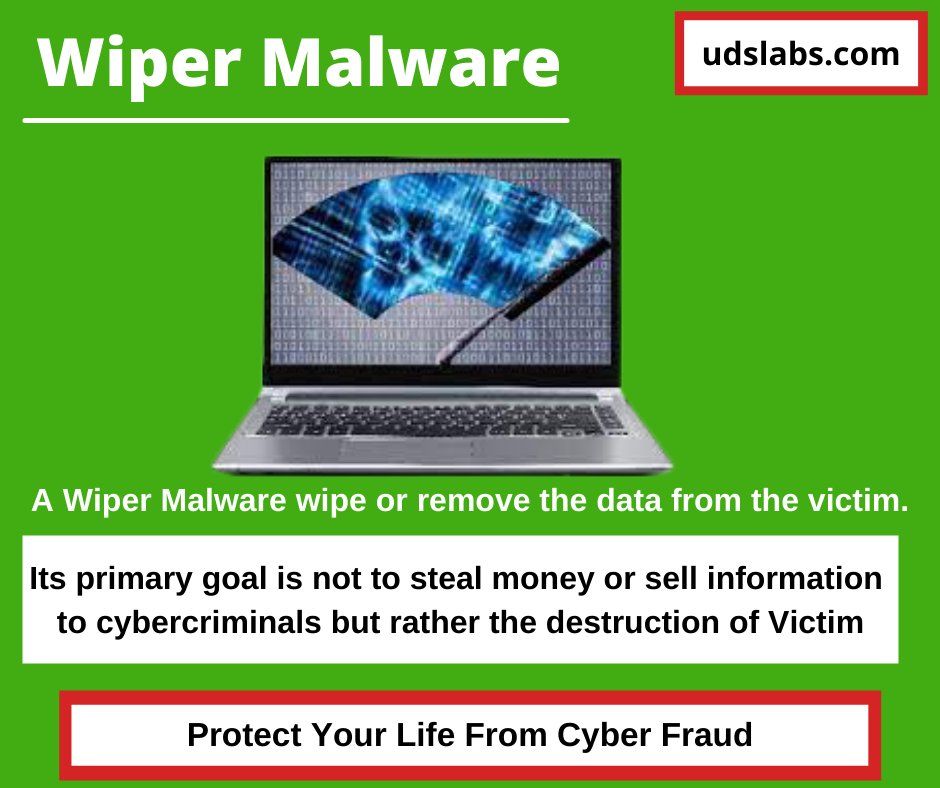 udslabs360prot1's tweet photo. Unlike typical cyber attacks which tend to be for monetary gain, wiper attacks are destructive in nature. Wiper malware may however be used to cover the tracks of a separate data theft.

#wiperattack #wiper #malware #cyberattack #cyberthreat #victim #cybersecurityawareness https://t.co/ykVEq9i8aH