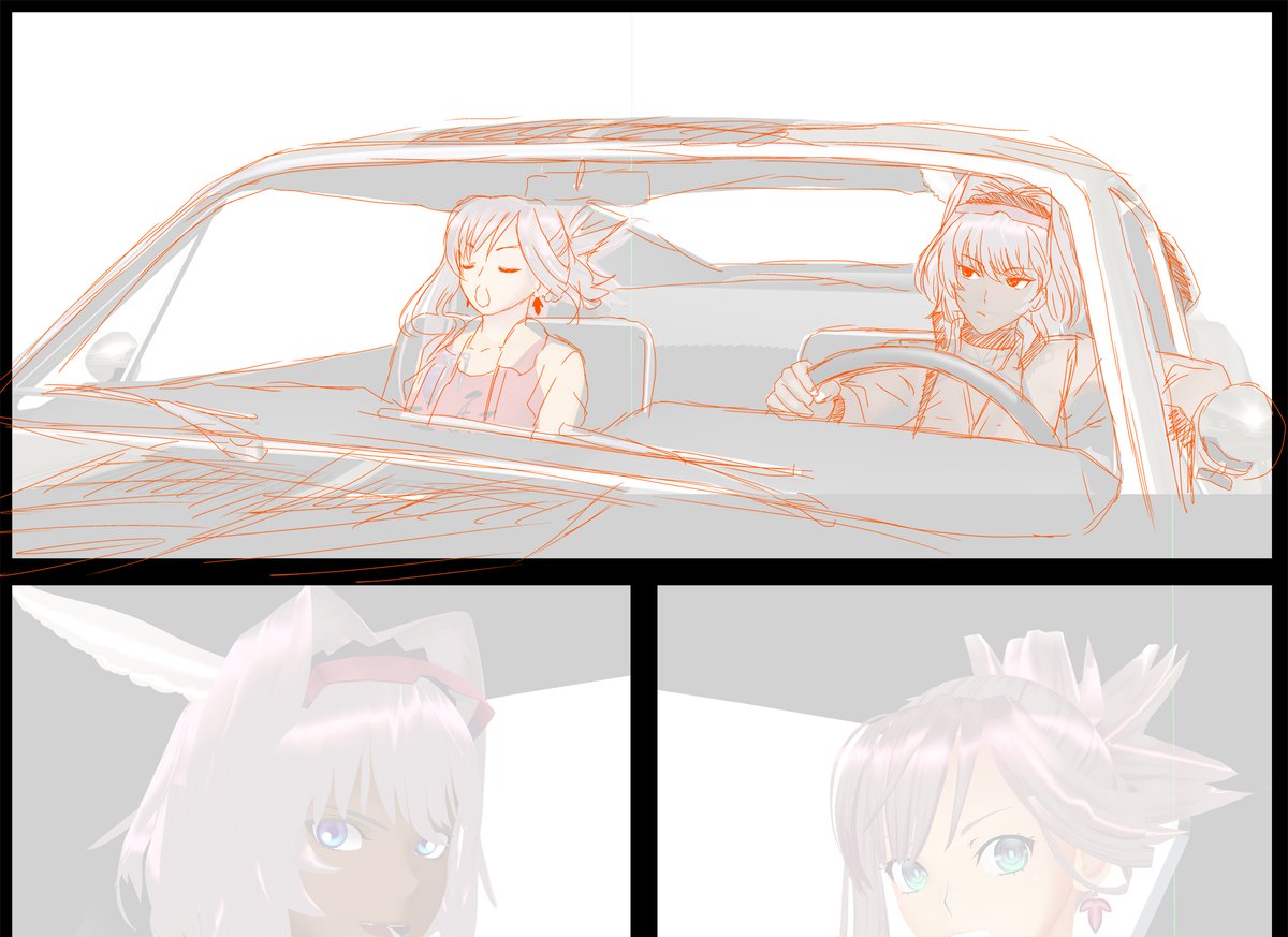 武蔵ちゃんとカイニスの車デートマンガ描いてる。
3Dで楽しながらw
むさカイ。 