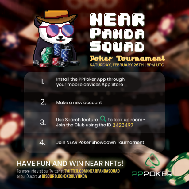 Prnvlol's tweet photo. Poker Tournament Alert!!

-> Enhanced Reward system for PanDAO members!
-> Join the Discord Community - https://t.co/rt1KX3cWDy
-> Paras Link - https://t.co/POps8PtLw1

@nearpandasquad 🐼
#NFTs #NEARcollector #NEARnft #poker #PanDAO https://t.co/OkIaqInjX8