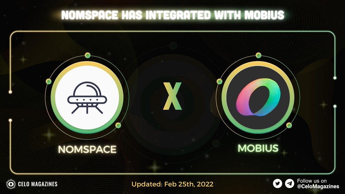 CeloMagazines's tweet photo. 🥳 @nomspace_nom has integrated with @MobiusMoney 

You can now easily see you are logged in with your .nom being displayed 🤩

#CeloMagazines #CELO #NOMSPACE #MOBIUS https://t.co/0W0mk8tytG