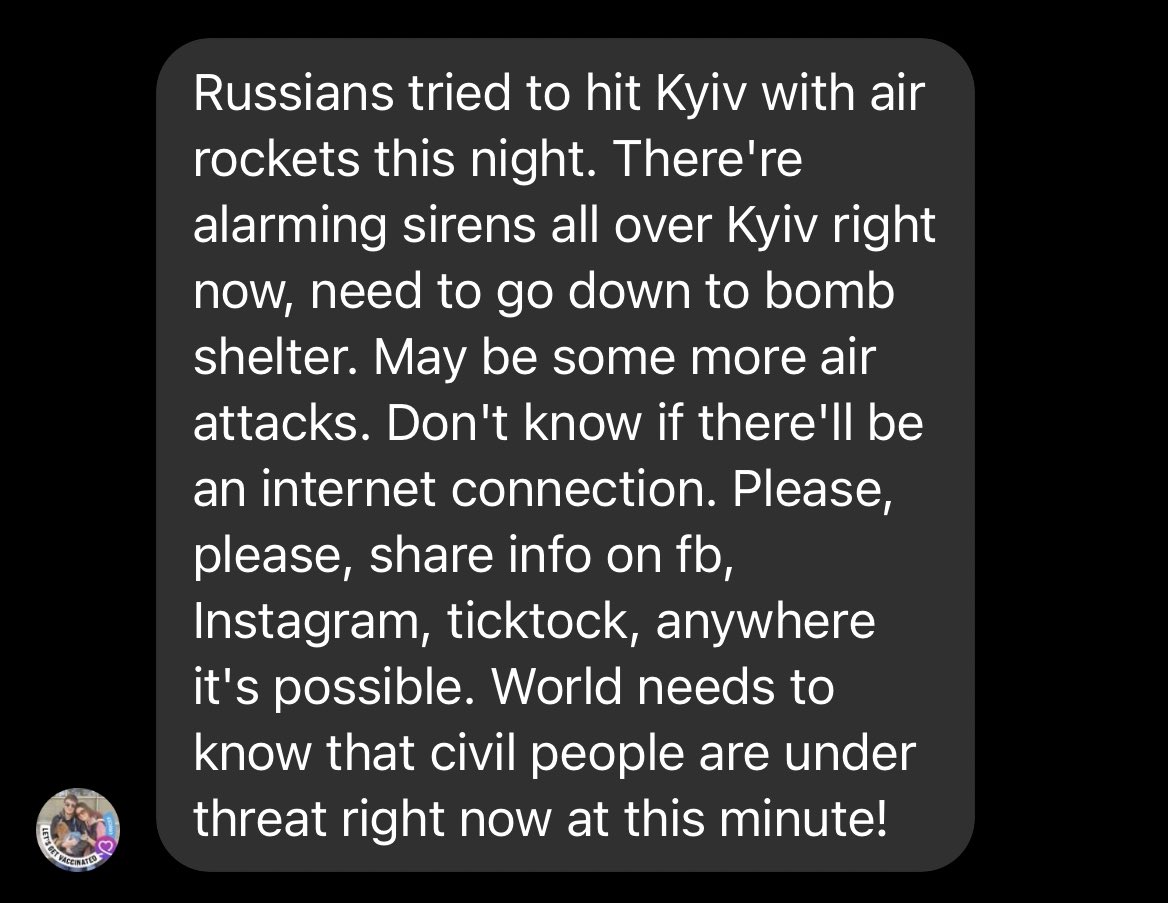 Sent to me from my family friend in Kyiv. Do not let yourself be fooled into thinking that this invasion was ever about “demilitarization.” This was and is a direct attack on Ukraine, its people, and its sovereignty. #UkraineInvasion #StopRussianAggression