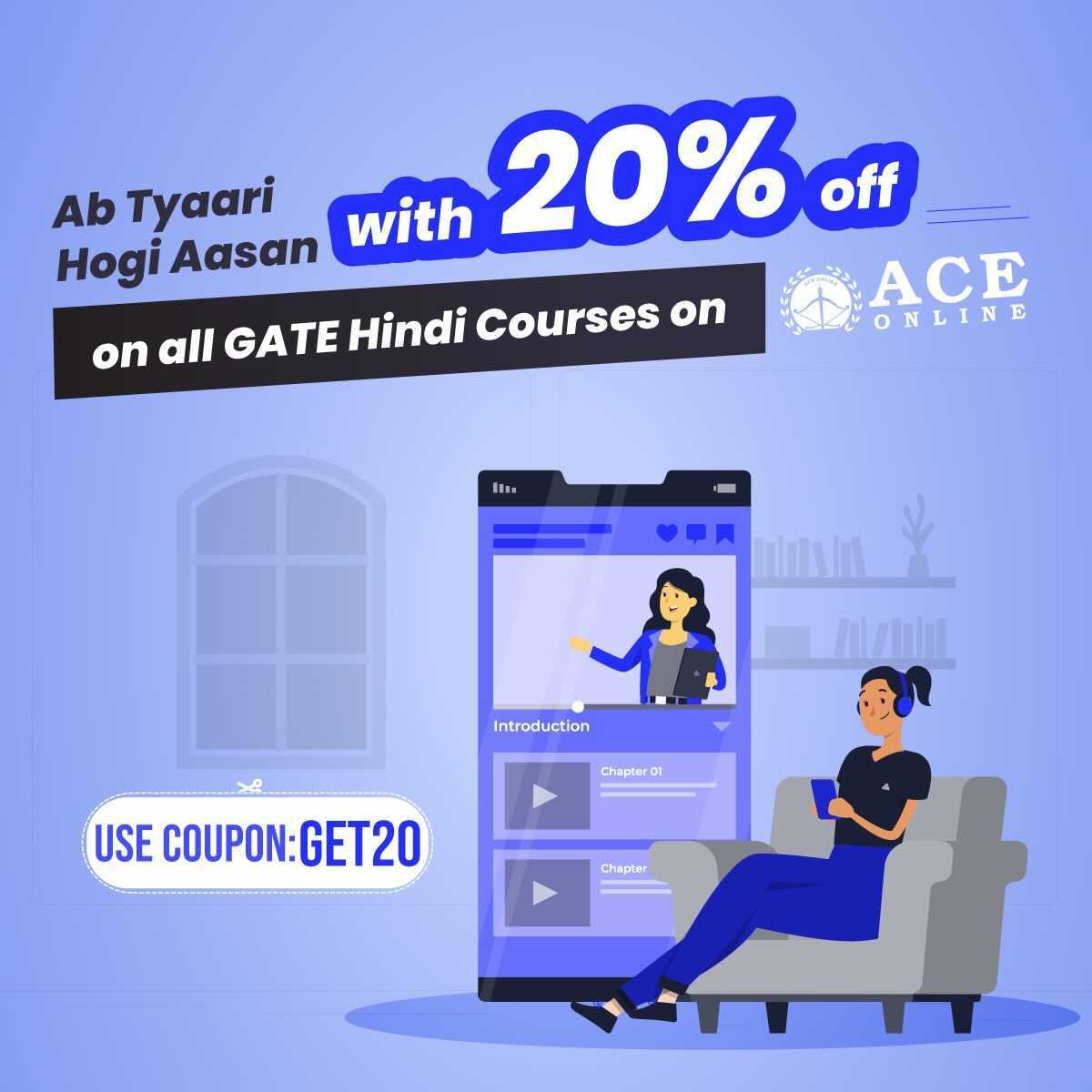 ACE_Enggacademy's tweet photo. Our GATE Hindi courses are 20% off now. Find your hard part and we'll make it easy for you. Sharpen your skills and Succeed in race
#GATEHindiCourses #ACEOnline #GetOffer https://t.co/xLDejeb15a