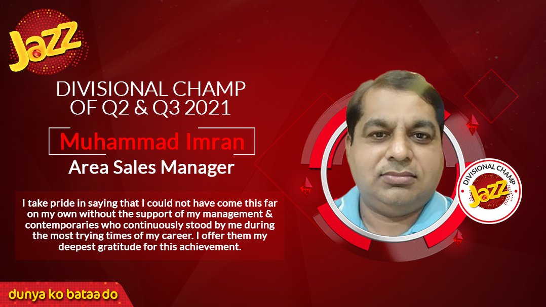 Muhammad Imran, congratulations on making it to the list of our champs! Your humble attitude is what sets you apart!

#JazzSuper4G #DunyaKoBataaDo