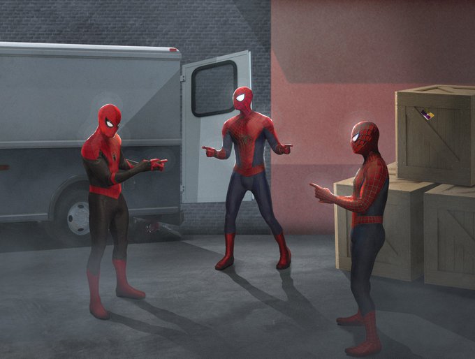 MrRitzer's tweet photo. Tom Holland, Tobey Maguire and Andrew Garfield recreate famous #MEMES
The original image corresponds to the 1967 Spider-Man cartoon episode Double Identity where Spider-Man’s villains attempt to impersonate the hero.
https://t.co/isEUZC6TCQ https://t.co/XFcUEwRTt5