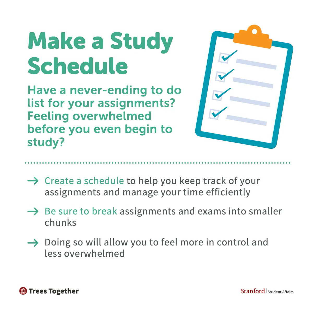 StanfordBEAM's tweet photo. That time of the quarter is finally here…the much dreaded final season. If you find yourself struggling to complete final projects and papers, while studying for your exams, then this posting is for you! 
#ThoughtfulThursdays #Stanford #TreesTogether https://t.co/Ow20ilHffF
