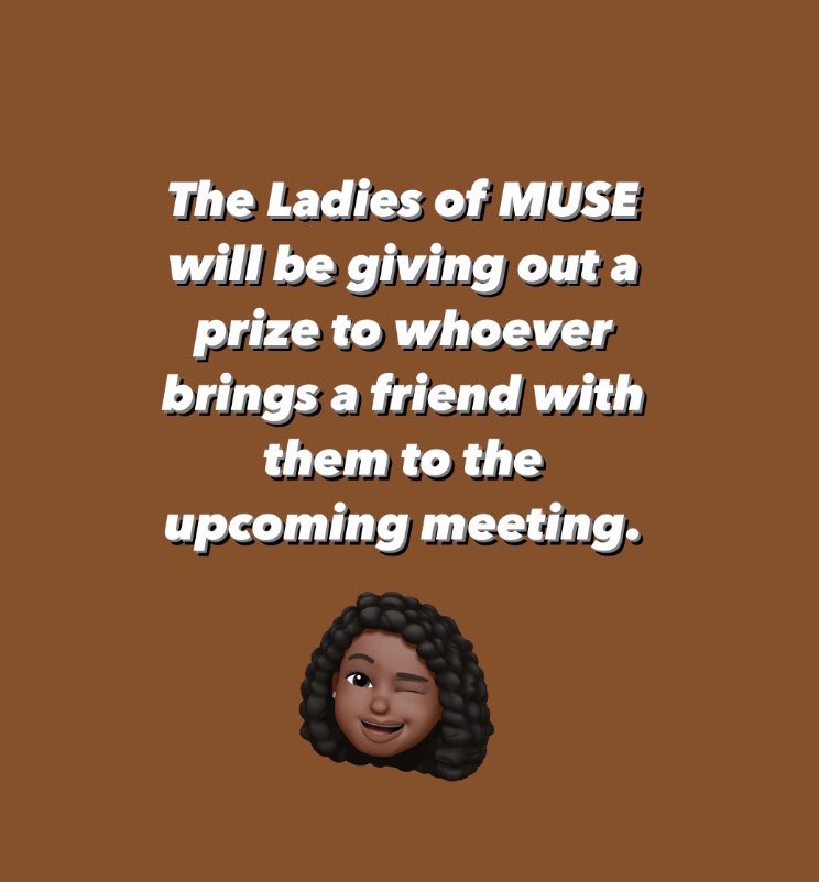 muse_tamuc's tweet photo. Come out to the “MUSE &amp; MUSIC”meeting . The meeting will be March 2nd @ 6:30pm in the Pride room at RSC!!! You don’t want to miss out on this meeting. Be sure to bring a friend. 😉🤎💫🎧

#musicsoundsbetterwithyou 🎶 https://t.co/TfaDxsM5nF