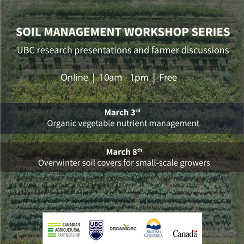 Join the Sustainable Agricultural Landscapes Lab in LFS,  in collaboration with OrganicBC!
eventbrite.ca/e/ubc-soil-sci…

They will be sharing research results from two projects at the UBC Farm, as well as facilitating farmer-to-farmer discussions.