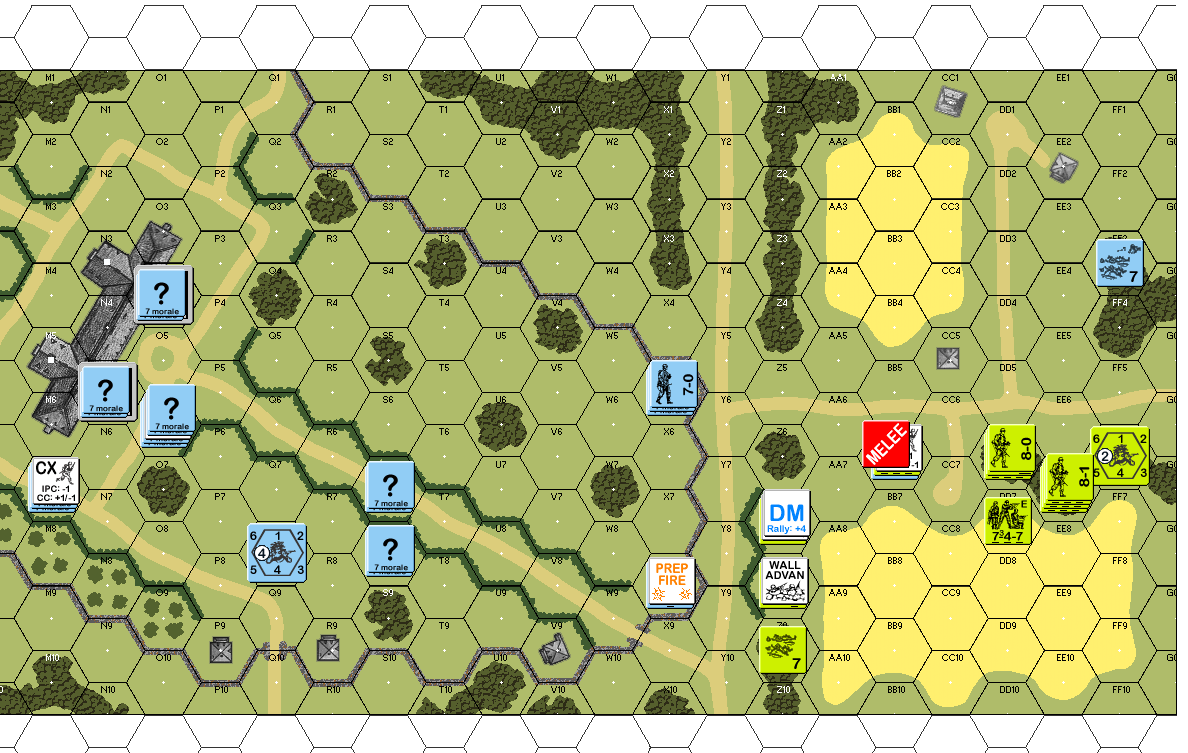 hexandcounter's tweet photo. Played another ASL Scenario Archive game of the month - @MultiManPub Strayer's Strays. Basic infantry scenario, just 3.5 turns, focused on positioning and maneuvering, not firing. US need to find weak points in the defense and exploit them. Germans need perfect defense system. https://t.co/Ki9WVpGeAm