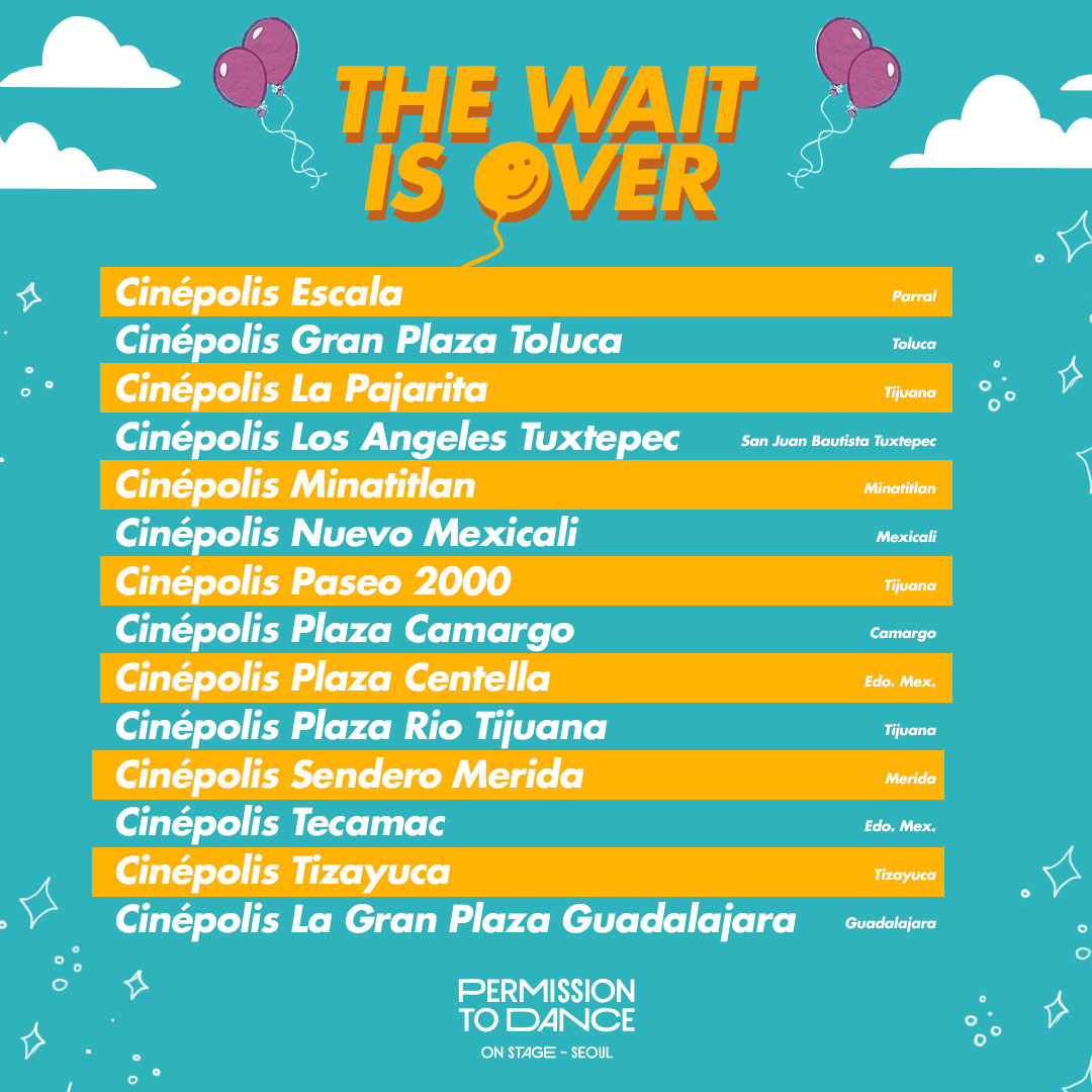 Cinepolis's tweet photo. ¡Que no cunda el pánico! Habemus más cines para disfrutar de BTS Permission to Dance 🤩
Compra tus boletos aquí: https://t.co/lqGLHg8Y7o https://t.co/glUNOZZFRF