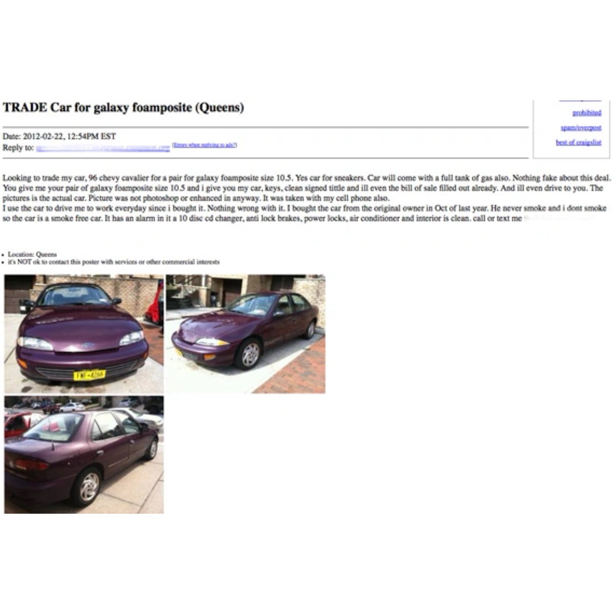 nicekicks's tweet photo. 10 years since the Galaxy Foamposites released. Still insane that someone tried to trade a 1996 Chevy Cavalier for a pair 😂 https://t.co/uLwpshQRBo