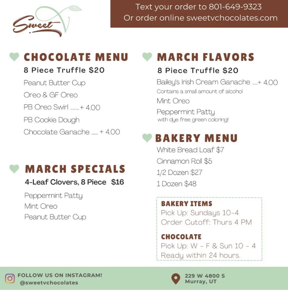 SweetVUtah's tweet image. Take a look at our chocolate flavors for March! Available now for preorder! #veganchocolates #vegan #slcutah