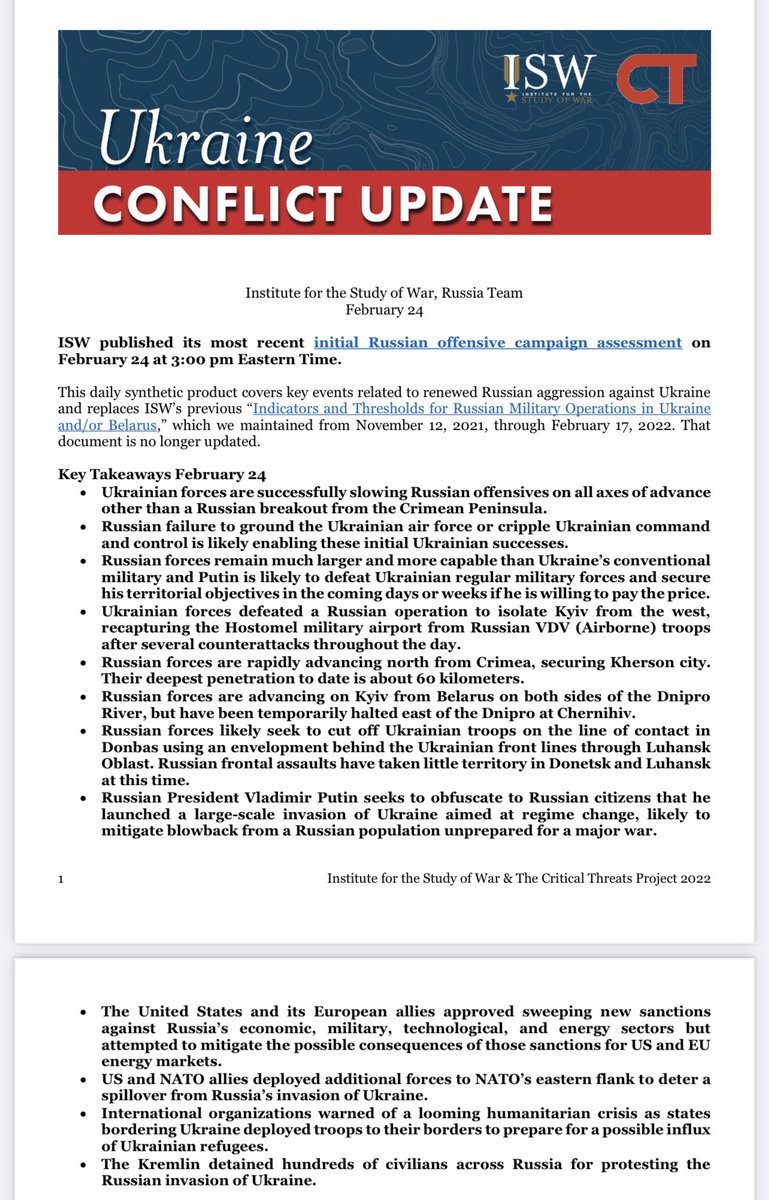 Following up tonight with our Conflict Update for the day, covering international actions around the day’s events. Putin sells his war as a “limited deployment” to skeptical Russians; NATO redeploys forces; sanction plans rolled out understandingwar.org/sites/default/…