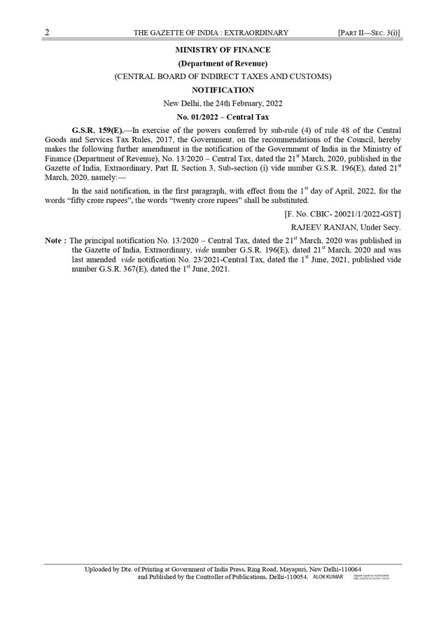 GST_Updates_Qry's tweet photo. GST update: #e_invoice
GST mandatory e-invoicing turnover limit reduced to 20 cr. from existing 50 cr. w.e.f. 1st April 2022 N/N 01/2022-CT dated 24.02.2022
@cbic_india @Infosys_GSTN @Central_GST_Gzb https://t.co/fft2ImzzqL