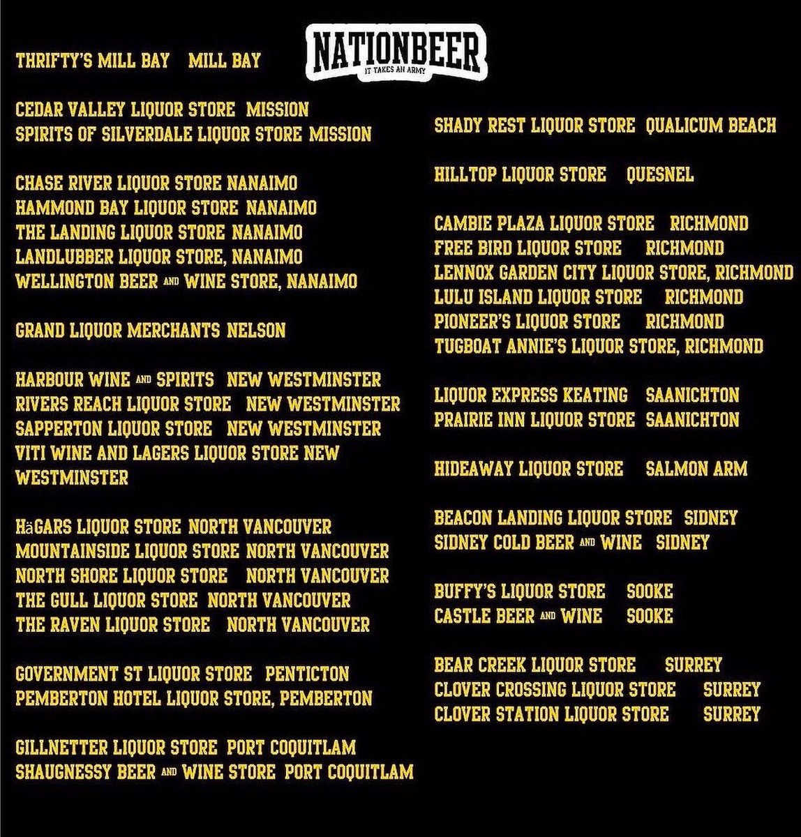 dfovancouver's tweet photo. Have you found NATIONBEER in your local store yet?? Here’s the latest list!
If your local store doesn’t carry it, ask them to bring in it in!!
@LighthouseBeer
#nationbeer #heshootshepours #ittakesanarmy #yvr #lighthousebrewing #britishcolumbia #craftbeer https://t.co/sEa1yfQH2R
