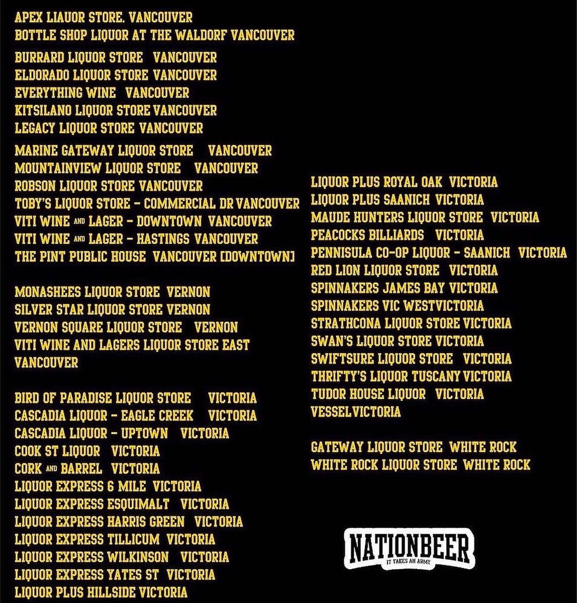 dfovancouver's tweet photo. Have you found NATIONBEER in your local store yet?? Here’s the latest list!
If your local store doesn’t carry it, ask them to bring in it in!!
@LighthouseBeer
#nationbeer #heshootshepours #ittakesanarmy #yvr #lighthousebrewing #britishcolumbia #craftbeer https://t.co/sEa1yfQH2R