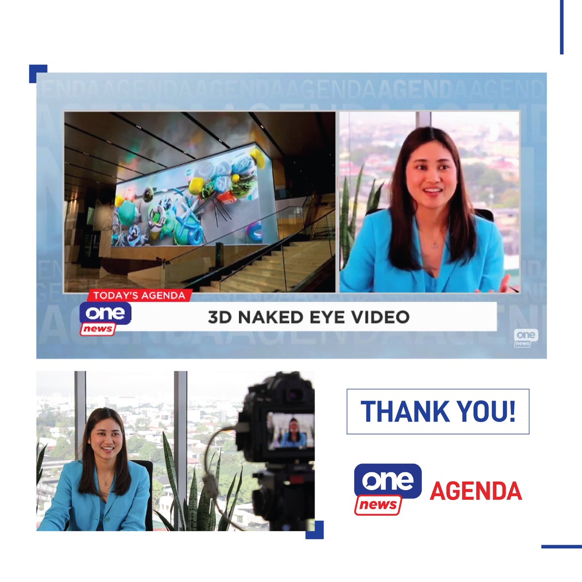 inewvation's tweet photo. It’s a wrap! Thank you Cignal for having us on One News PH’s Agenda show! We are extremely grateful to have shared our newest 3D-animated LED screen at The Glas Tower by Asya Design through this platform. https://t.co/ldoafXiY1d