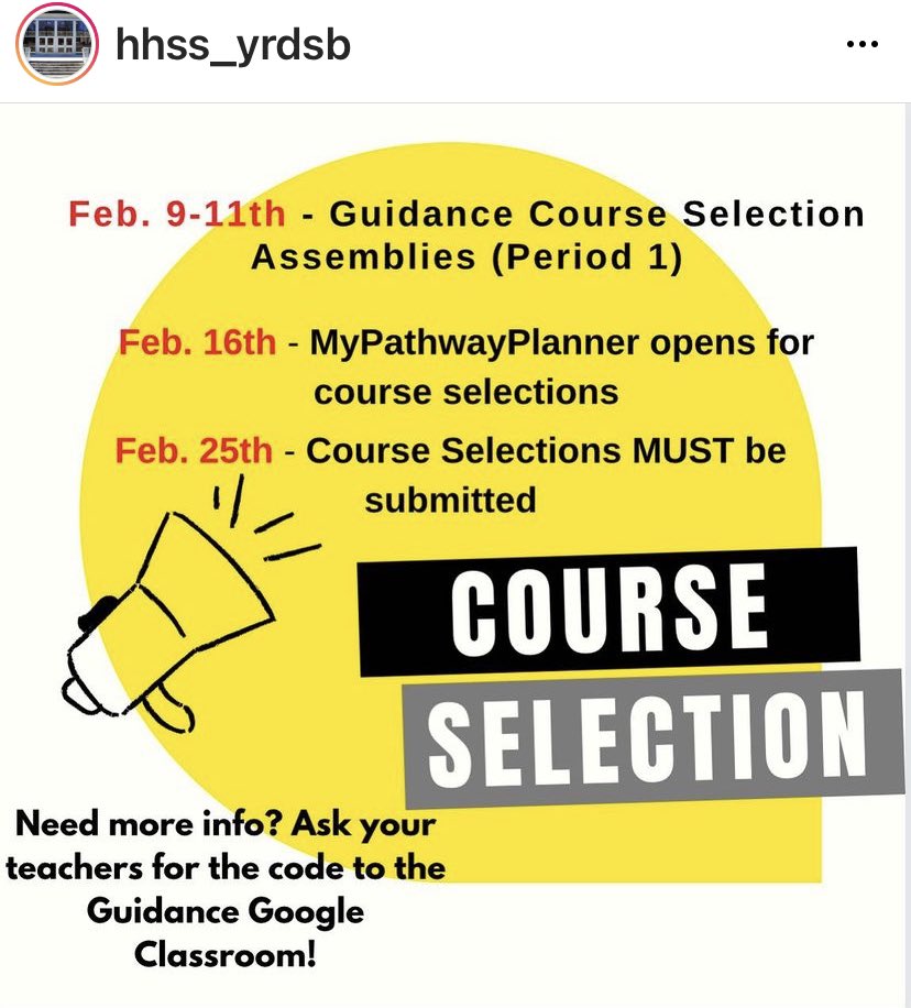 Friday,February 25th, Course Selections are now due on My Pathways Planner.  Don’t delay and select your courses.  Need help? See your teachers or Guidance.