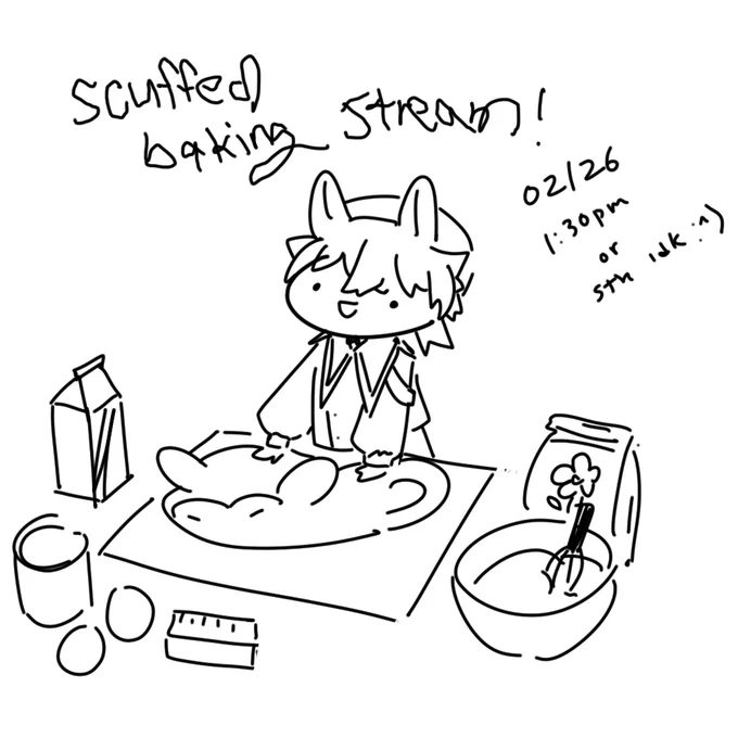hi i'll be doing my long overdue baking stream from subathon goal this saturday 👉👈 

im shy but i hope u guys will come join mee 