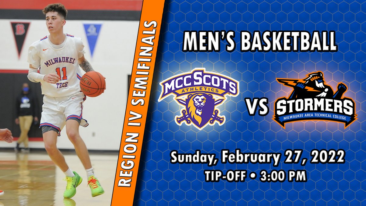 MATC_Athletics's tweet image. Semifinal Matchups are Set!

MATC's Men's Basketball (25-4, 18-3 in Region IV) will host McHenry County College (16-14, 15-13 in Region IV) at Reiman Gymnasium (Alverno College). Tip-off is scheduled for Sunday, February 27 at 3:00 PM

#WinOrGoHome #CantBoxMeOut #ProudToBeMATC