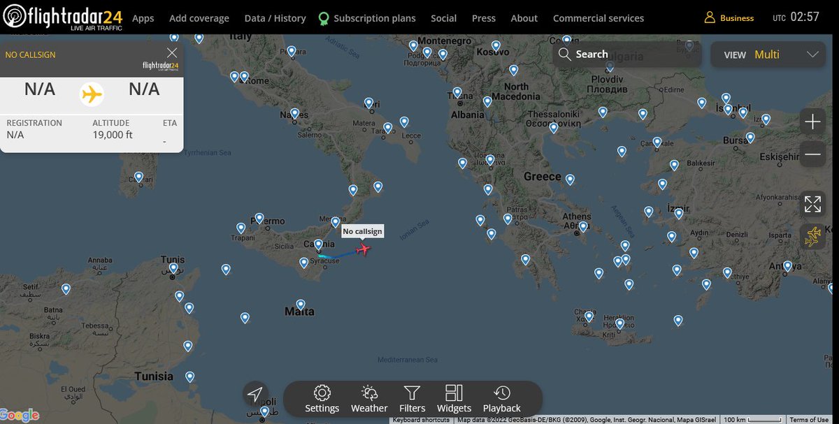 TheIntelFrog's tweet photo. Likely P-8A Poseidon using tactical hex #AE6872 is up out of NAS Sigonella. https://t.co/tr00WZdKlp