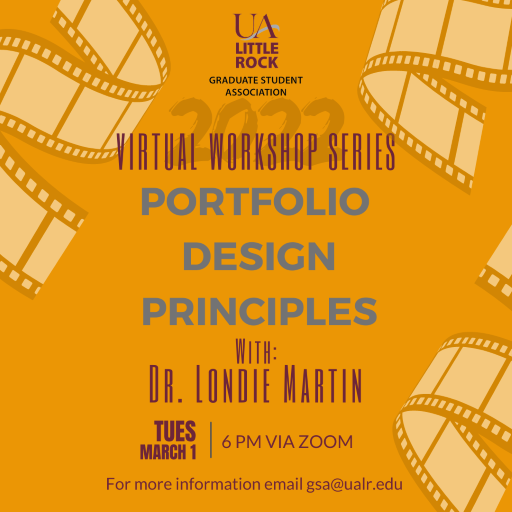GSA_PR's tweet image. GSA Presents: The Spring '22 Virtual Workshop Series! Virtually bringing the information you want directly to you!  Our first workshop is Portfolio Design presented by Dr. Londie Martin.  It will be Tuesday, March 1, 2022 @ 6PM.  Sign up here: forms.gle/oL36KMfnmUMMCp…